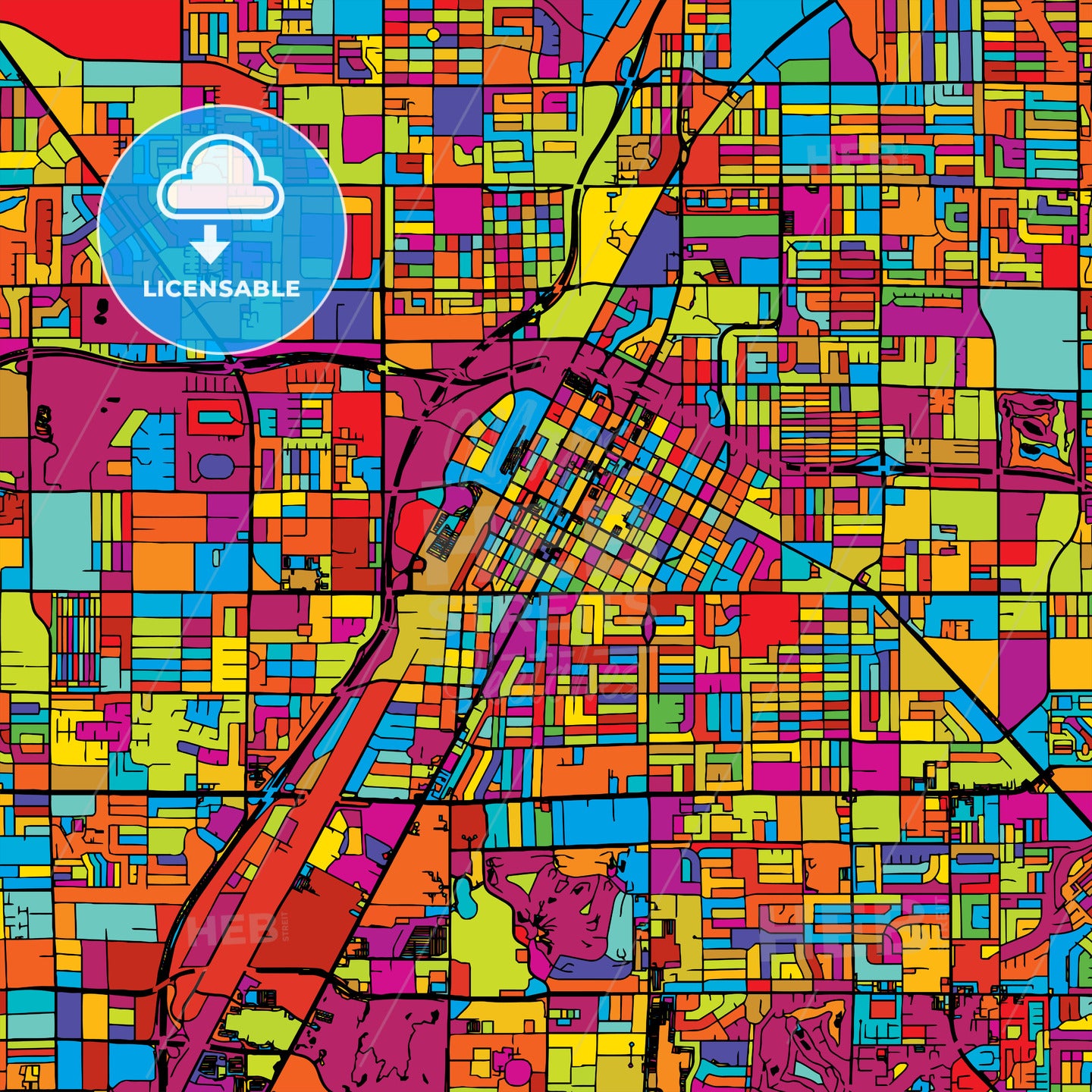 Las Vegas Colorful Vector Map on Black