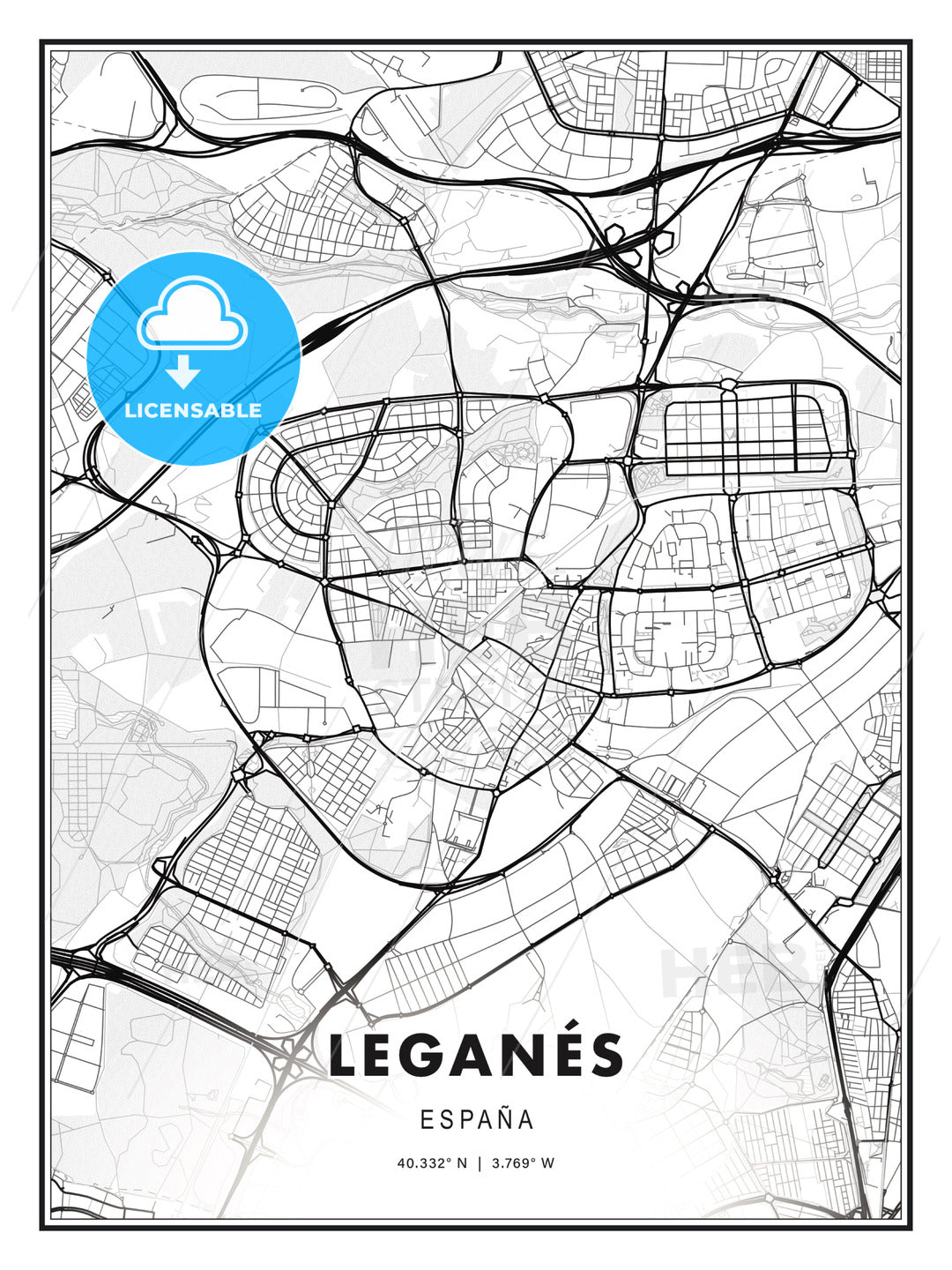 Leganés, Spain, Modern Print Template in Various Formats - HEBSTREITS Sketches