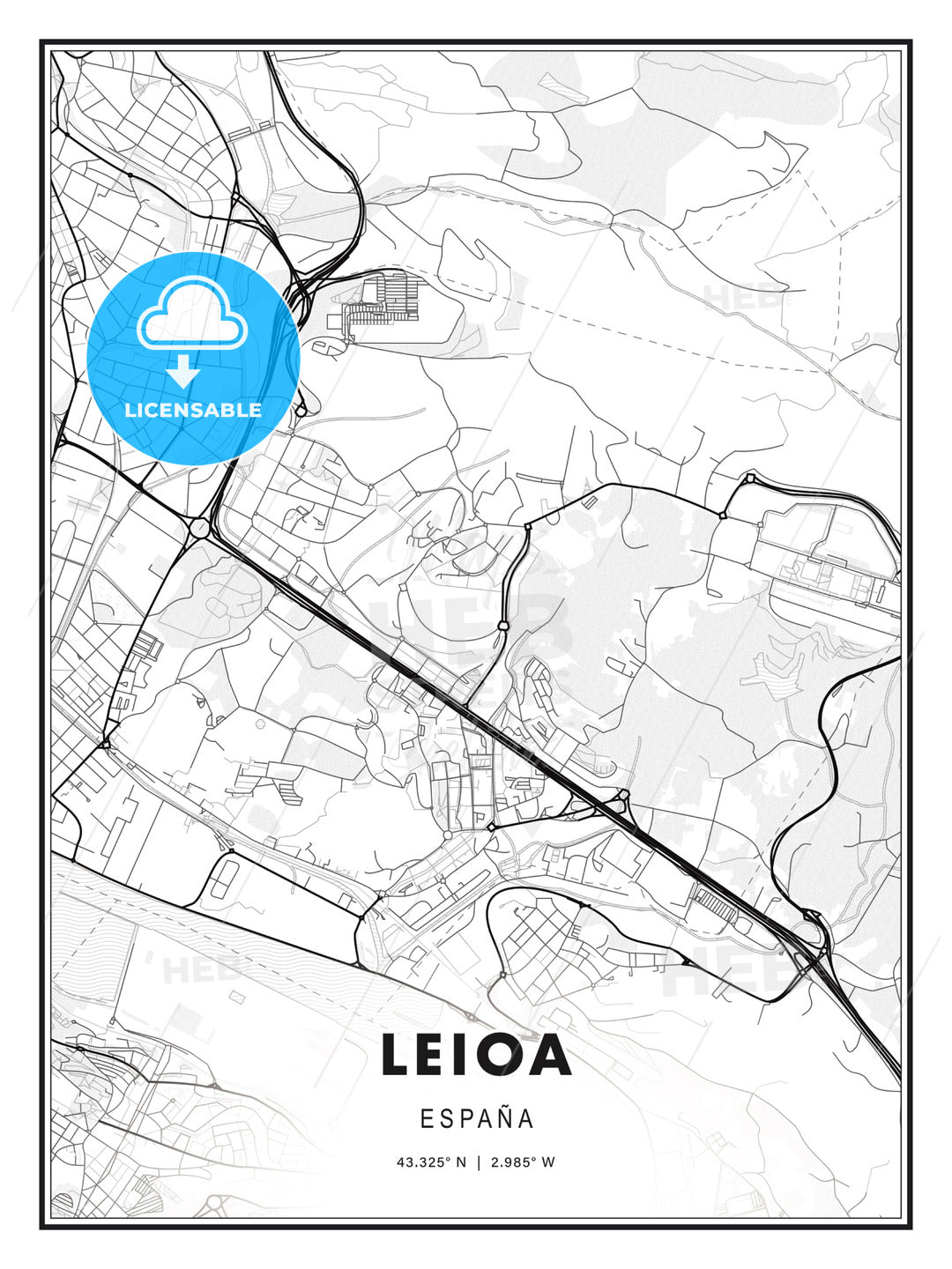 Leioa, Spain, Modern Print Template in Various Formats - HEBSTREITS Sketches