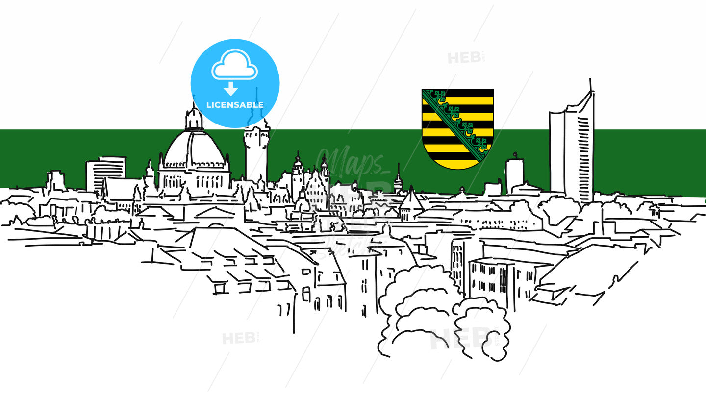 Leipzig Skyline Vector Outline Sketch – instant download
