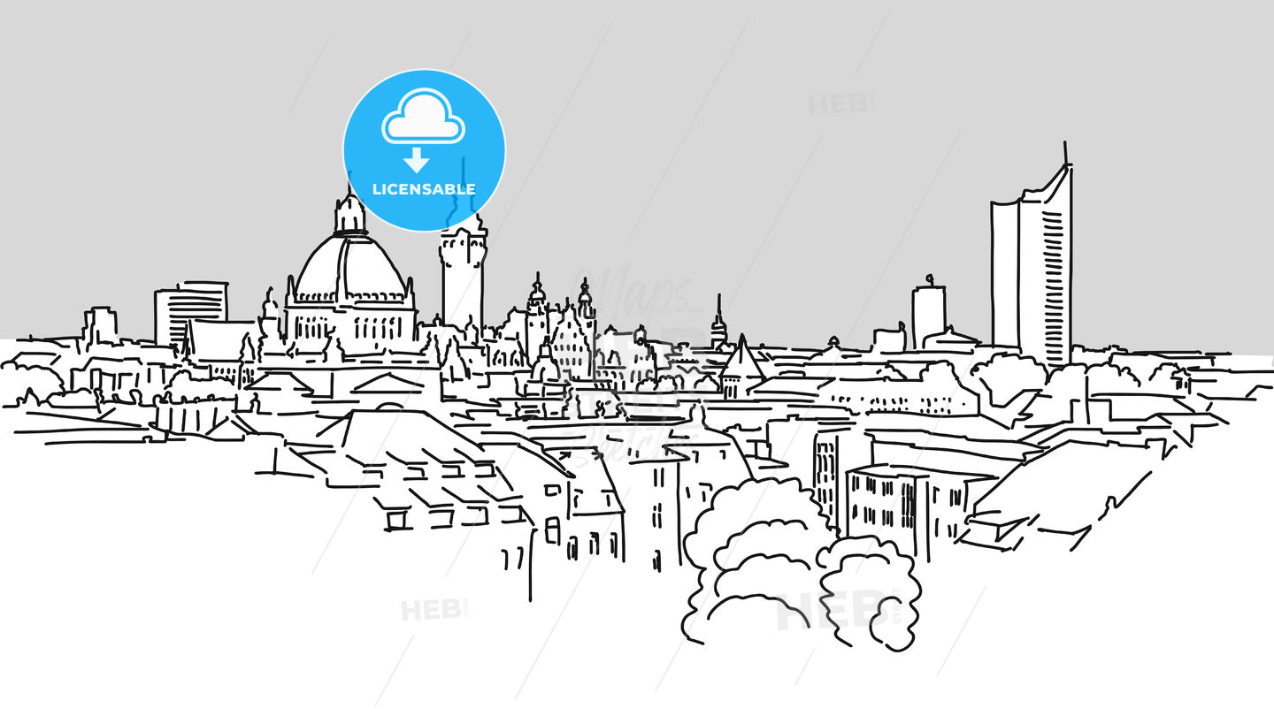 Leipzig Skyline Vector Outline Sketch – instant download
