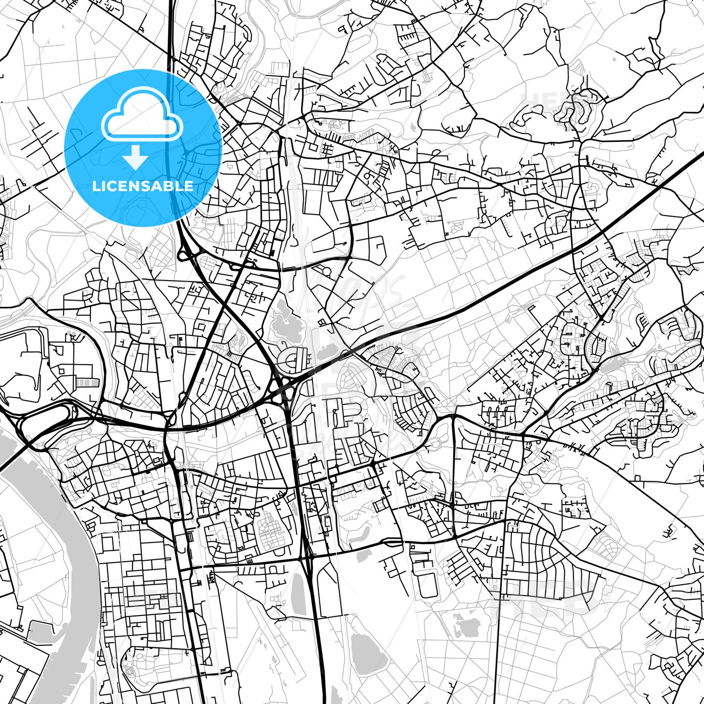 Leverkusen, Germany, Vector Map - Light