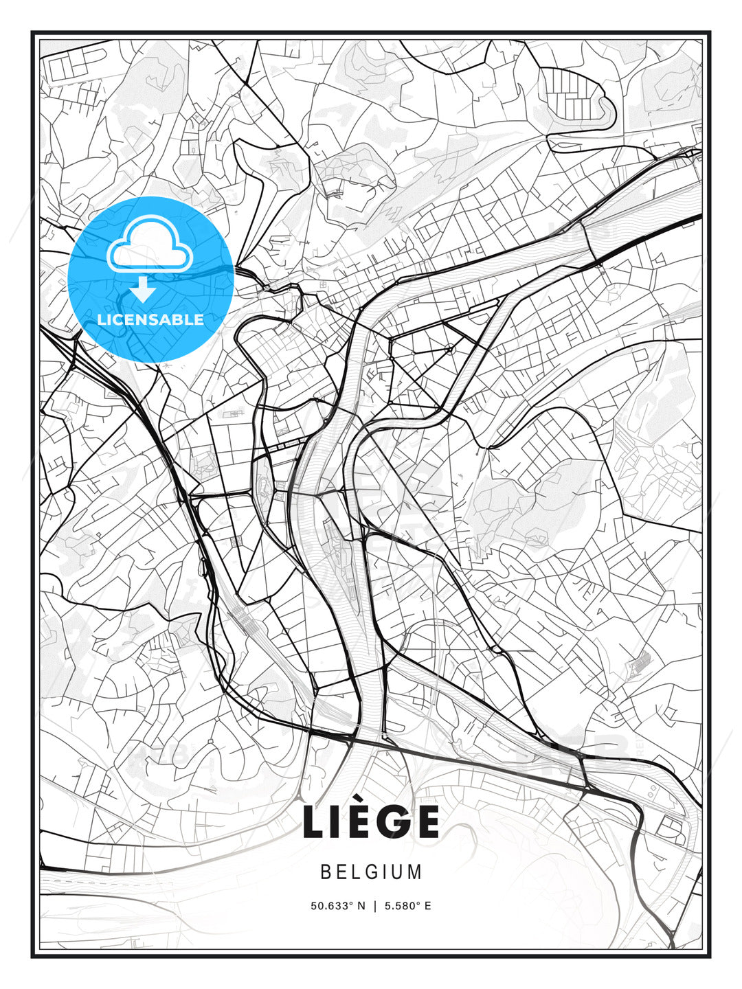 Liège, Belgium, Modern Print Template in Various Formats - HEBSTREITS Sketches