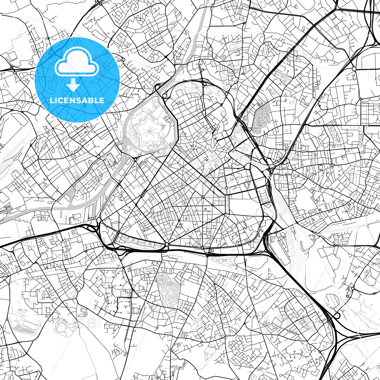 Lille, Nord, downtown map, light