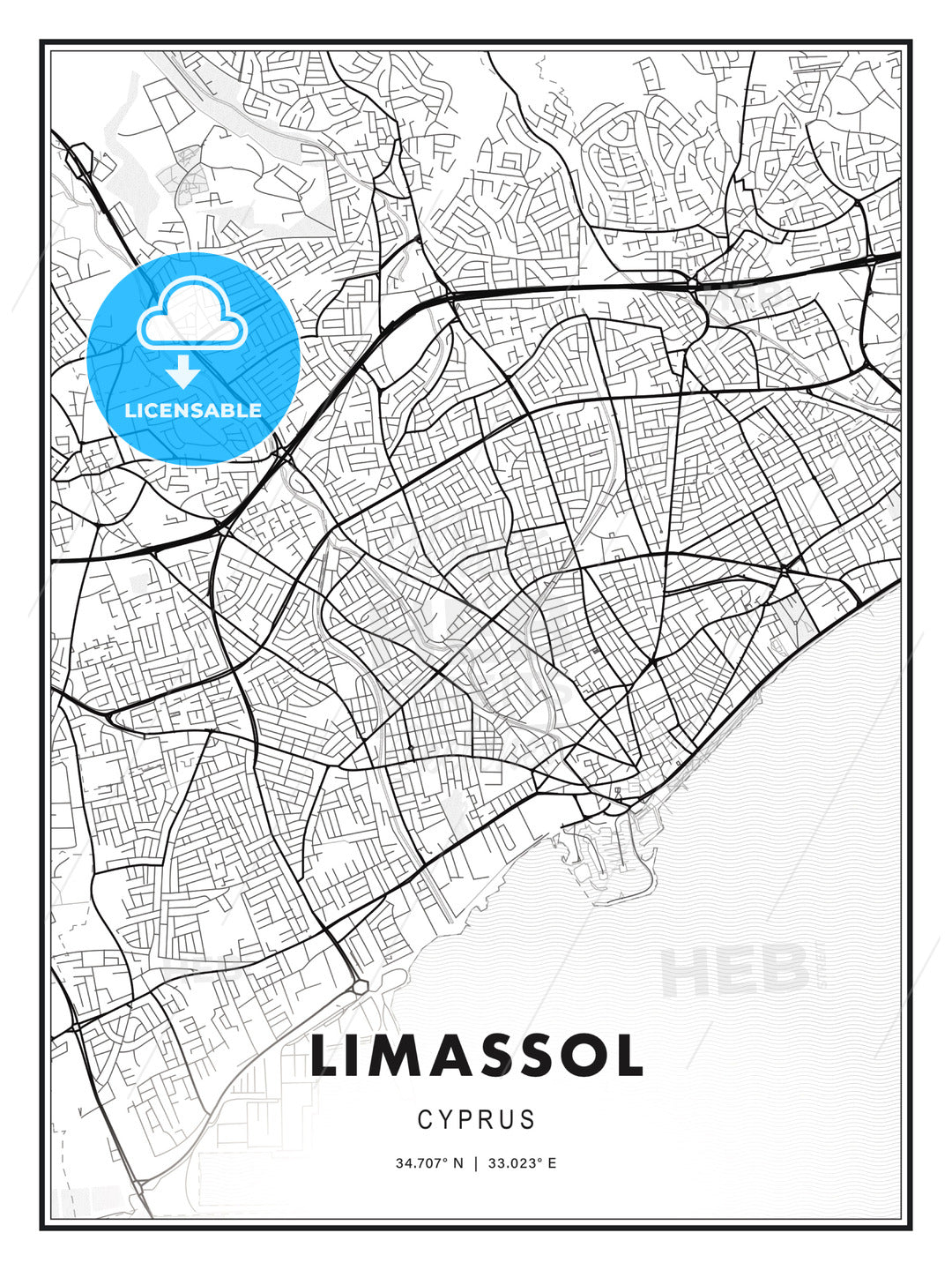 Limassol , Cyprus, Modern Print Template in Various Formats - HEBSTREITS Sketches