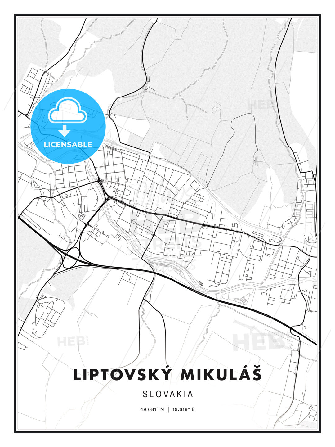 Liptovský Mikuláš, Slovakia, Modern Print Template in Various Formats - HEBSTREITS Sketches