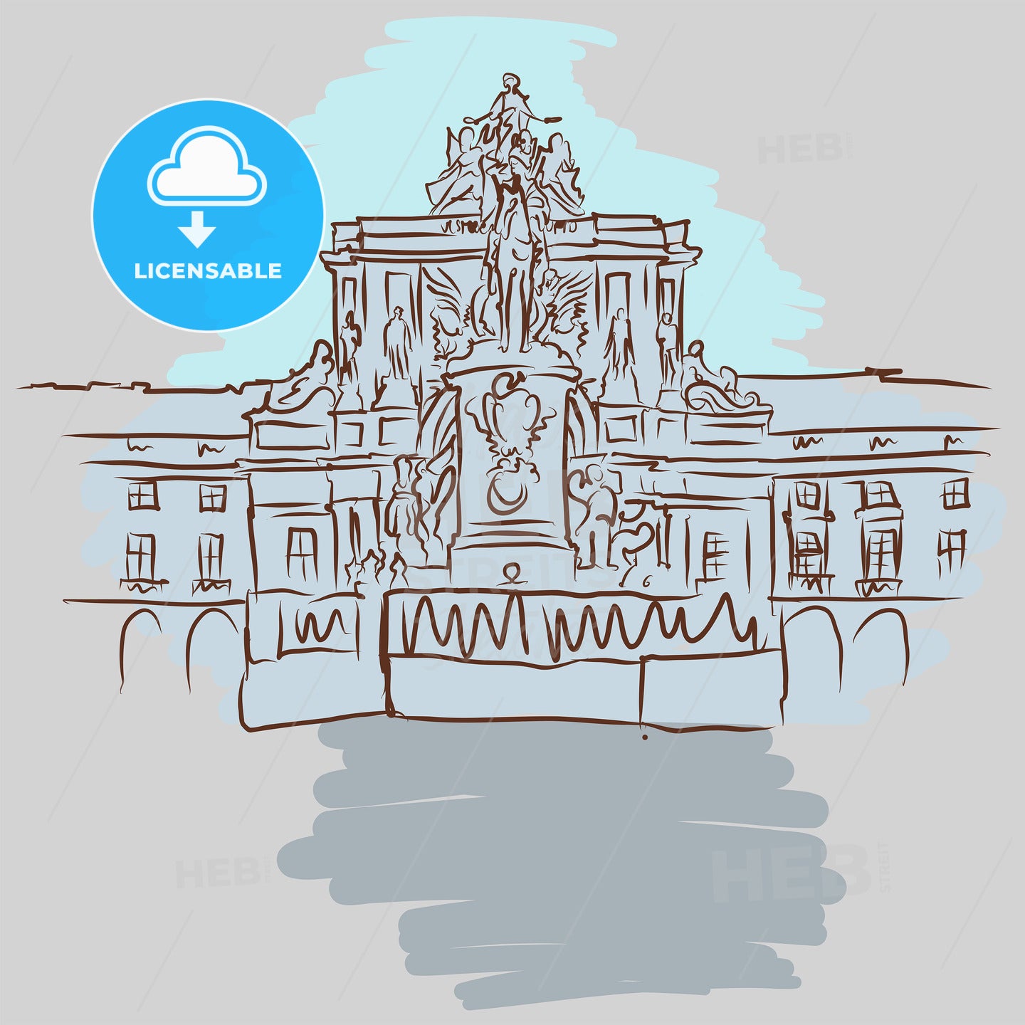 Lisbon Commerce Square Vector Sketch.