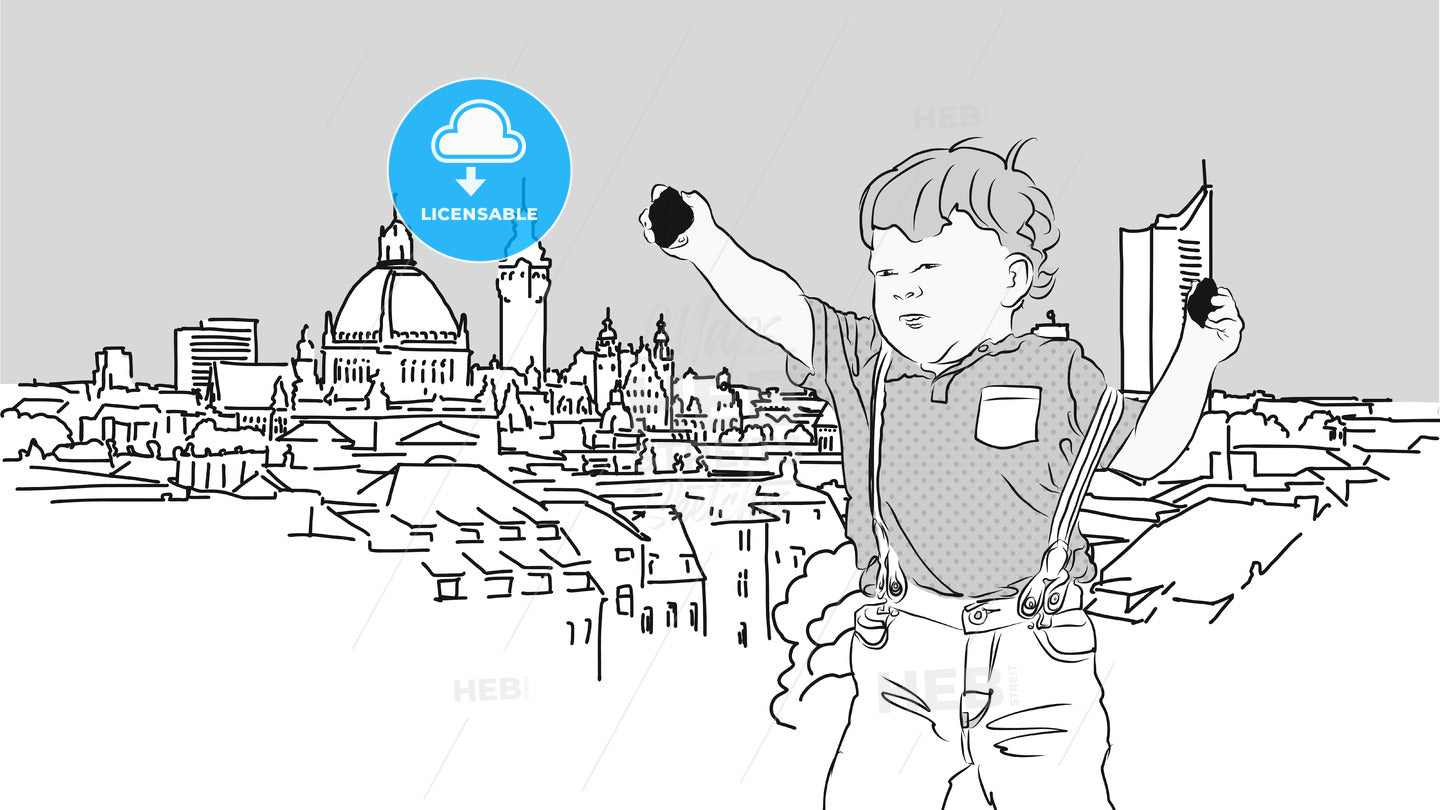 Little Boy with Rocks in Front of Leipzig. – instant download