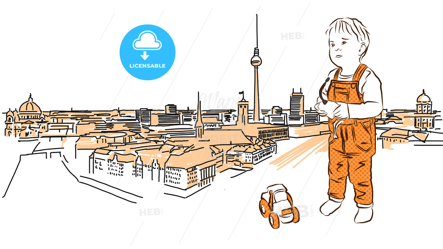 Little Child plays in Front of Berlin Panorama. – instant download