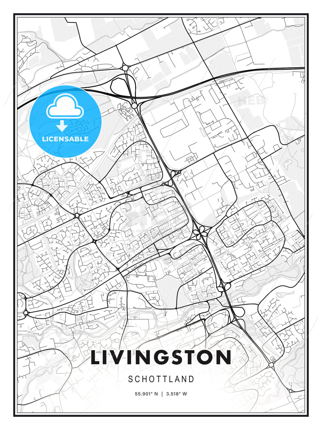 Livingston, Schottland, Modern Print Template in Various Formats - HEBSTREITS Sketches