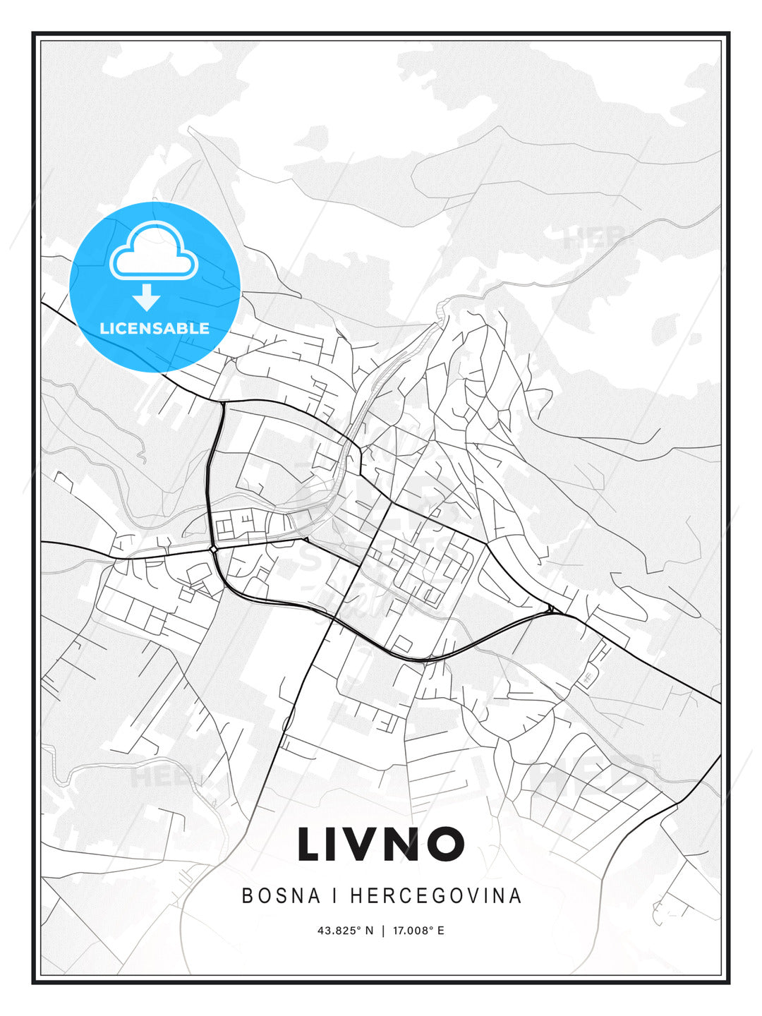 Livno, Bosnia and Herzegovina, Modern Print Template in Various Formats - HEBSTREITS Sketches