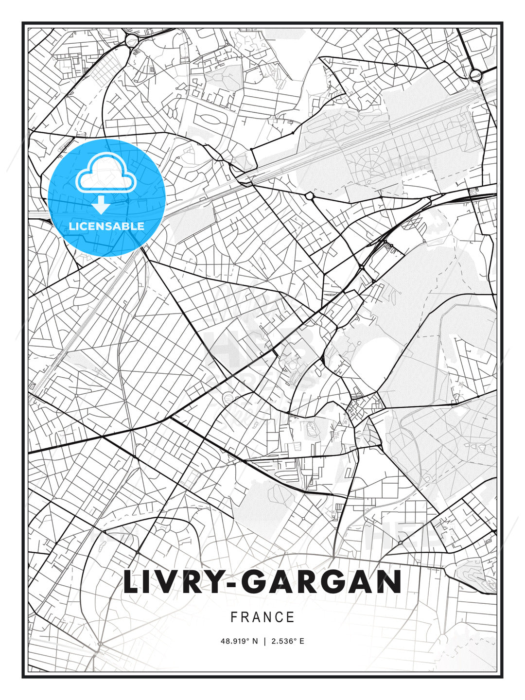 Livry-Gargan, France, Modern Print Template in Various Formats - HEBSTREITS Sketches
