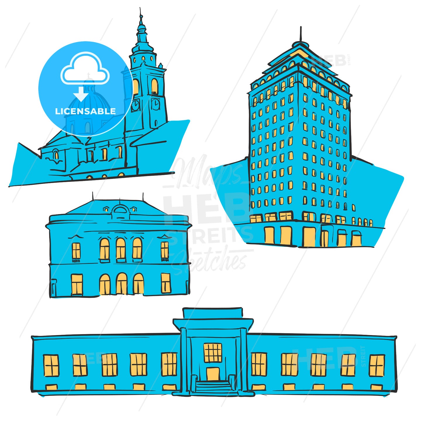 Ljubljana Colored Landmarks – instant download
