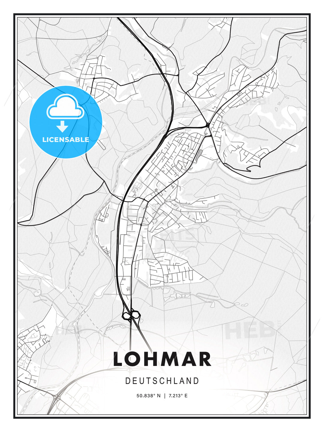 Lohmar, Germany, Modern Map Print Template in Various Formats HEBSTREITS