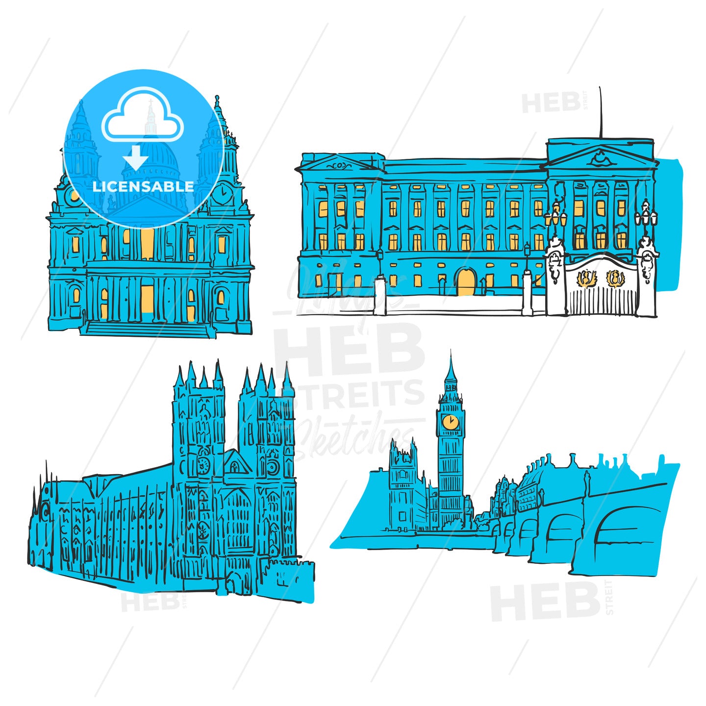 London Colored Landmarks – instant download