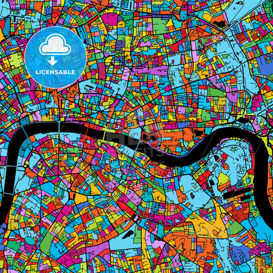 London Colorful Vector Map on Black