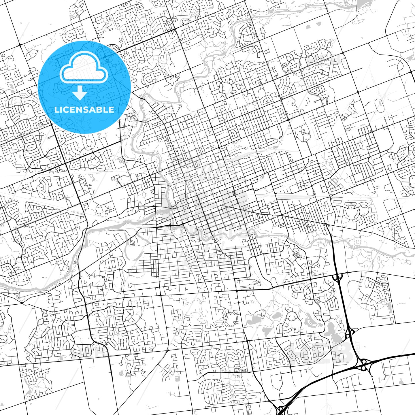 London, Ontario, Canada, Downtown City Map, Light