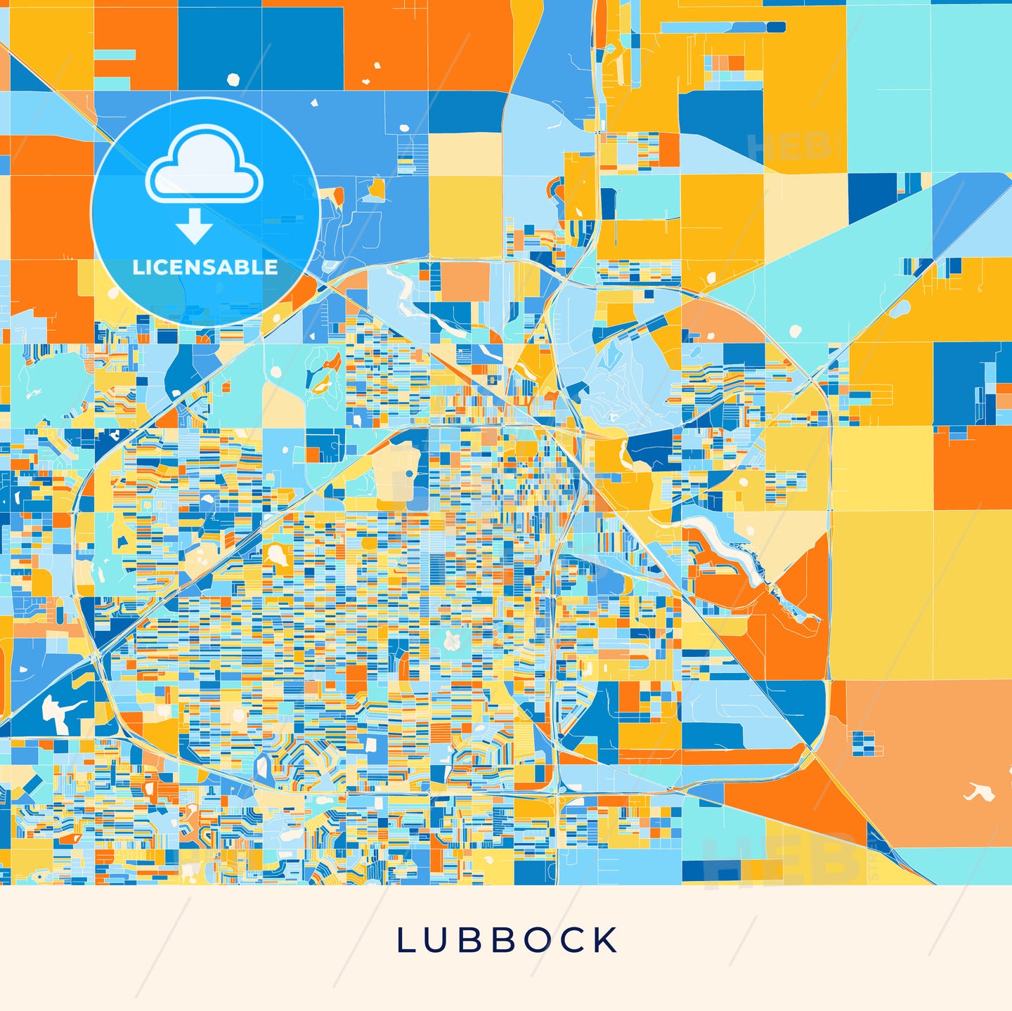 Lubbock colorful map poster template - HEBSTREITS