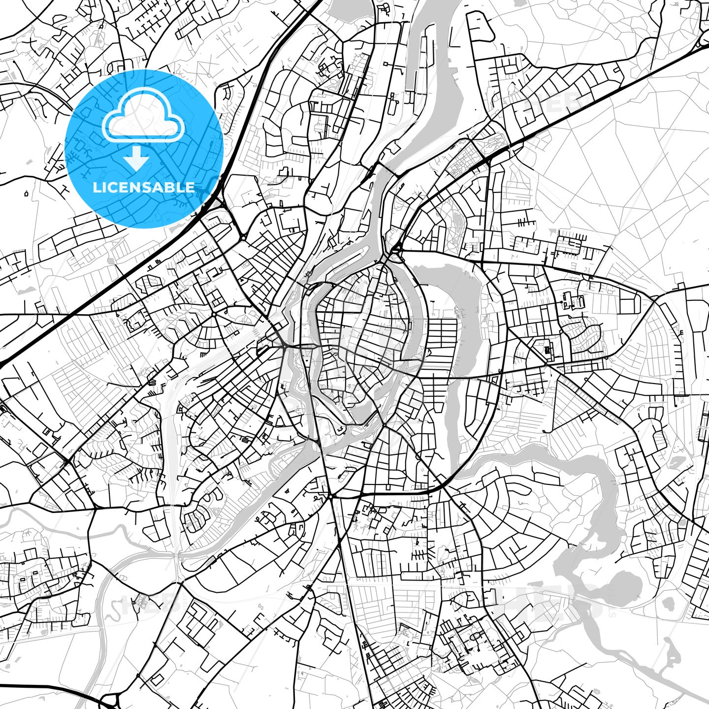 Lubeck, Germany, Vector Map - Light