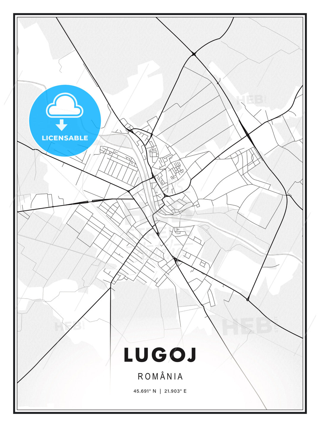 Lugoj, Romania, Modern Print Template in Various Formats - HEBSTREITS Sketches