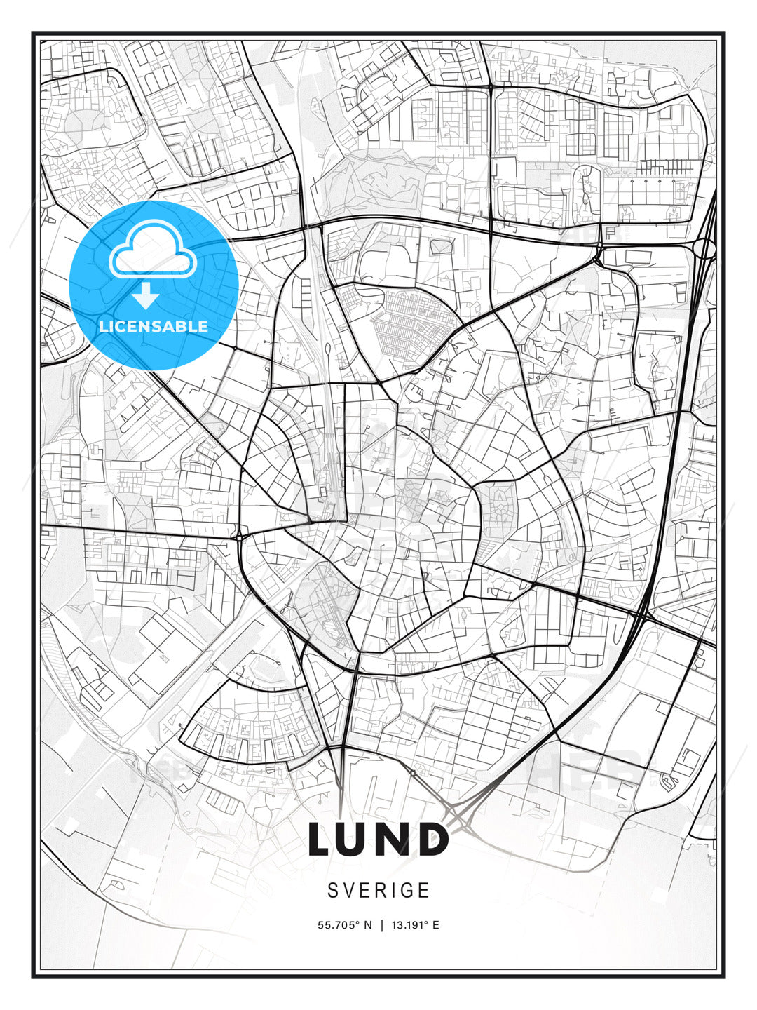 Lund, Sweden, Modern Print Template in Various Formats - HEBSTREITS Sketches