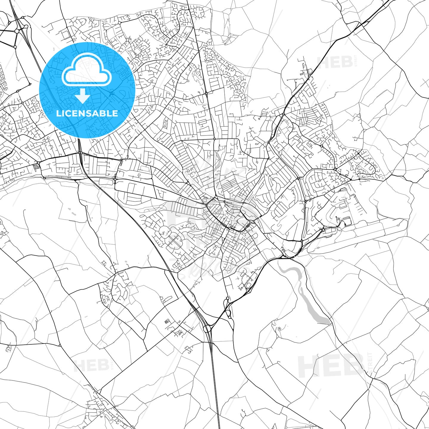 Luton, England, UK, Vector Map - Light