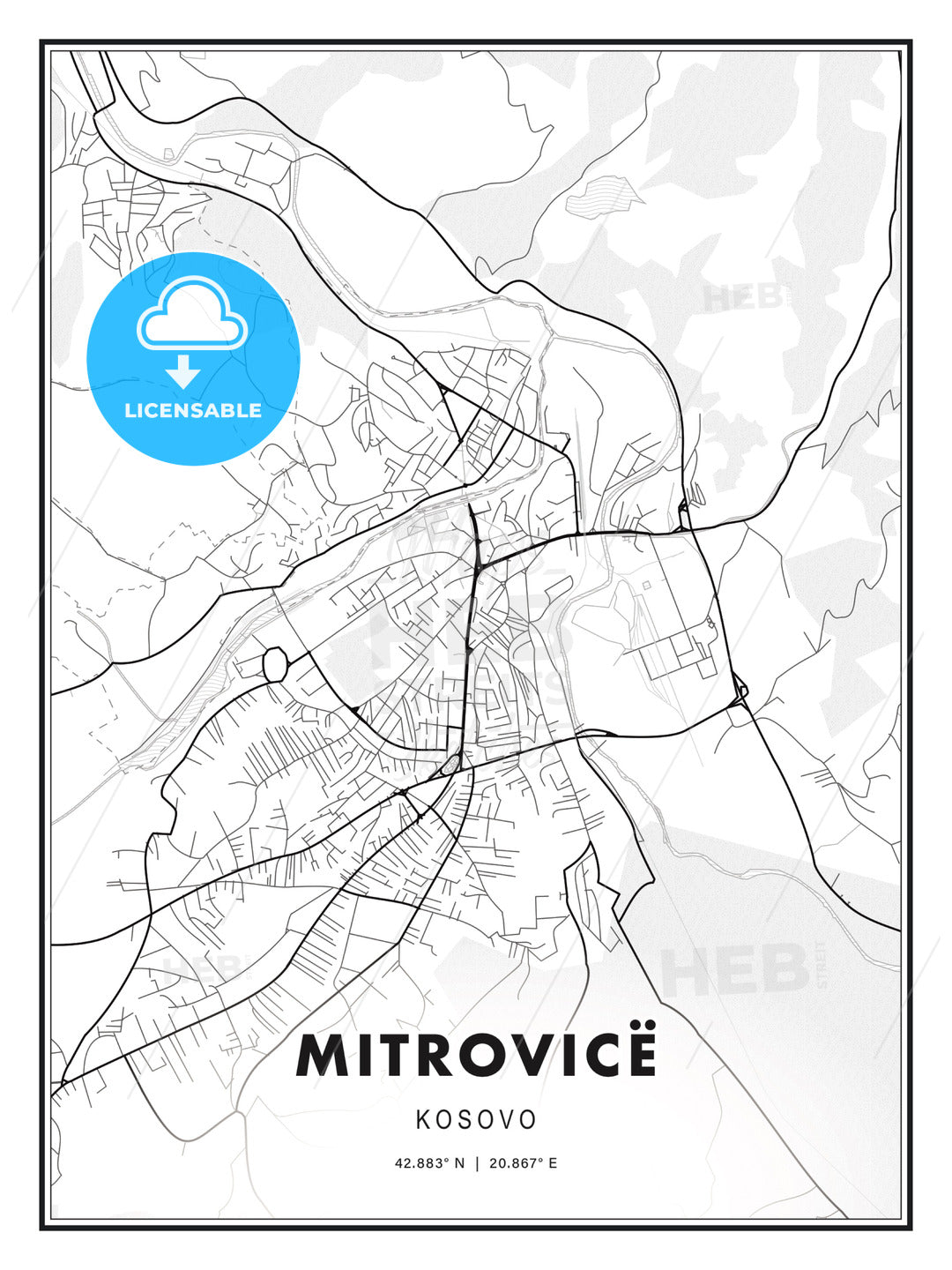 MITROVICË / Mitrovicë / Kosovska Mitrovica, Kosovo, Modern Print Template in Various Formats - HEBSTREITS Sketches