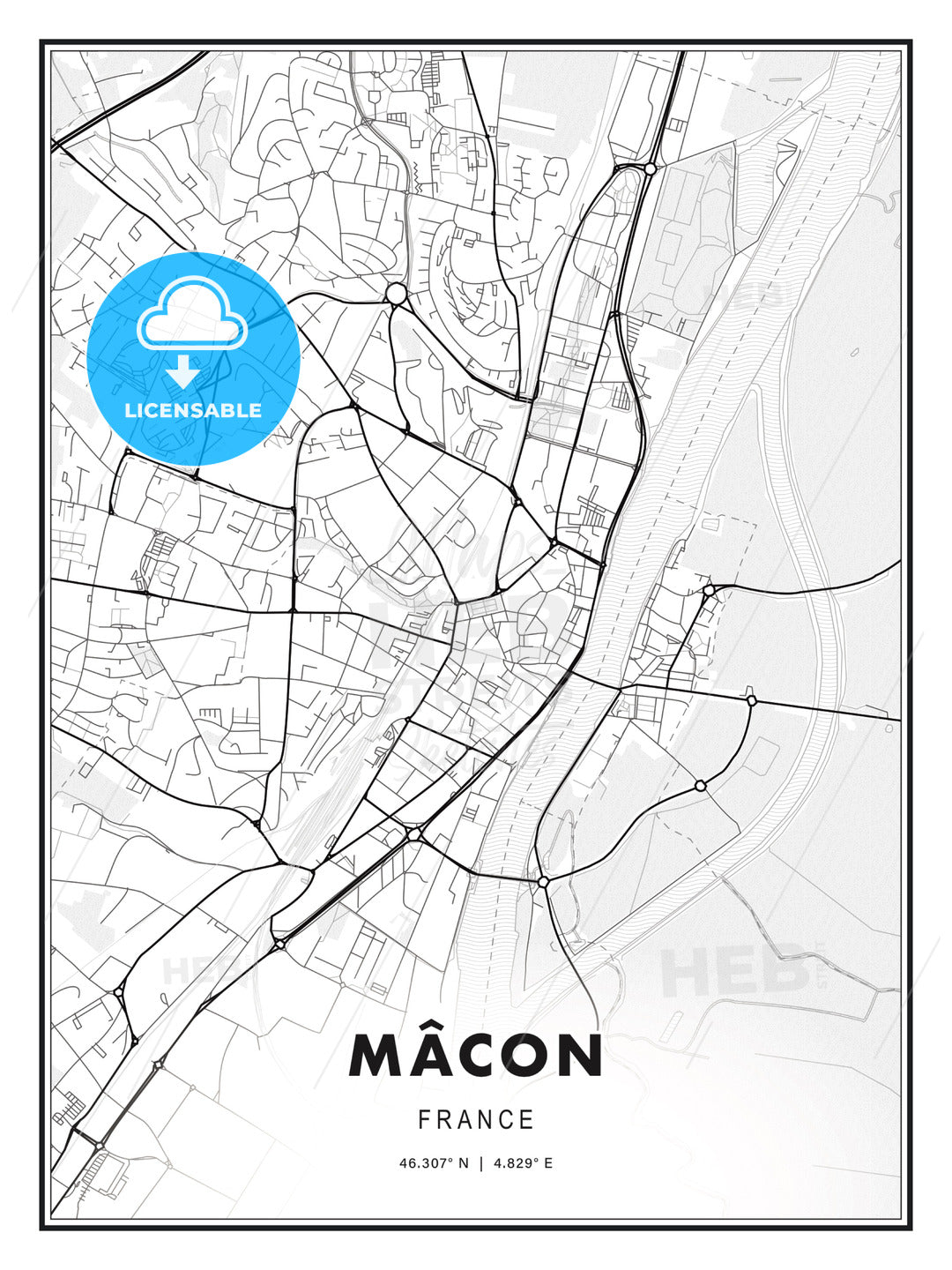 Mâcon, France, Modern Print Template in Various Formats - HEBSTREITS Sketches