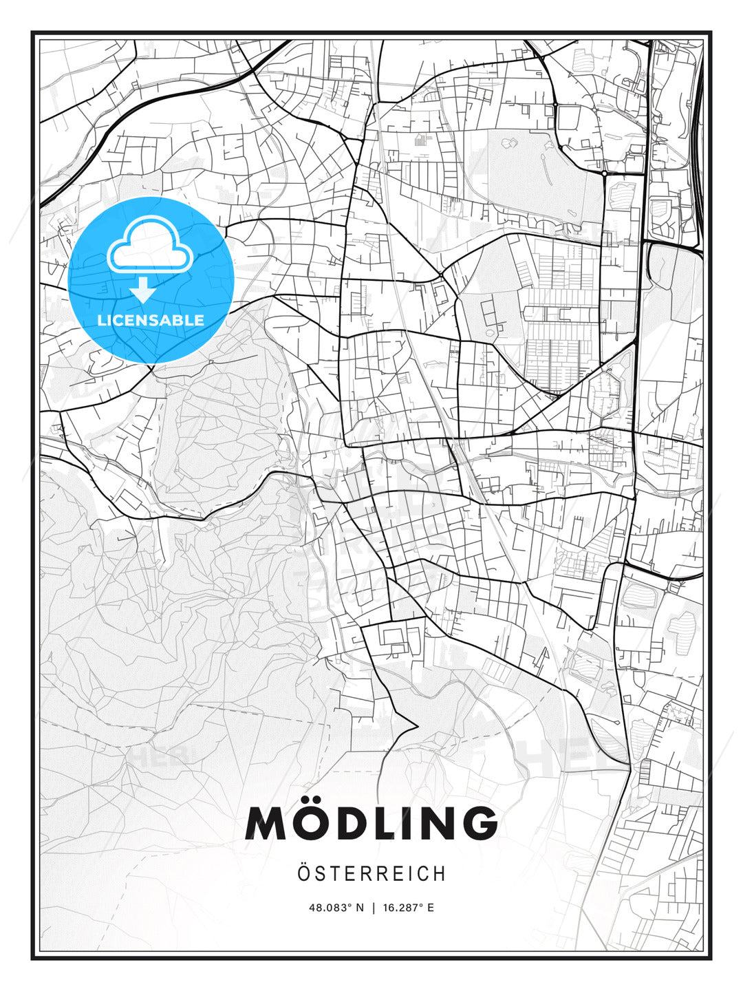 Mödling, Austria, Modern Print Template in Various Formats - HEBSTREITS Sketches