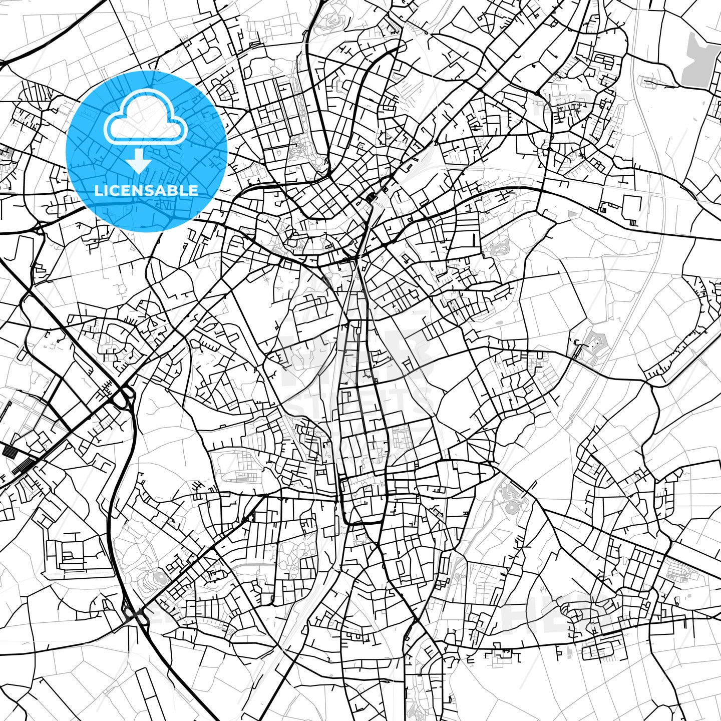 Mönchengladbach, Germany, Vector Map - Light