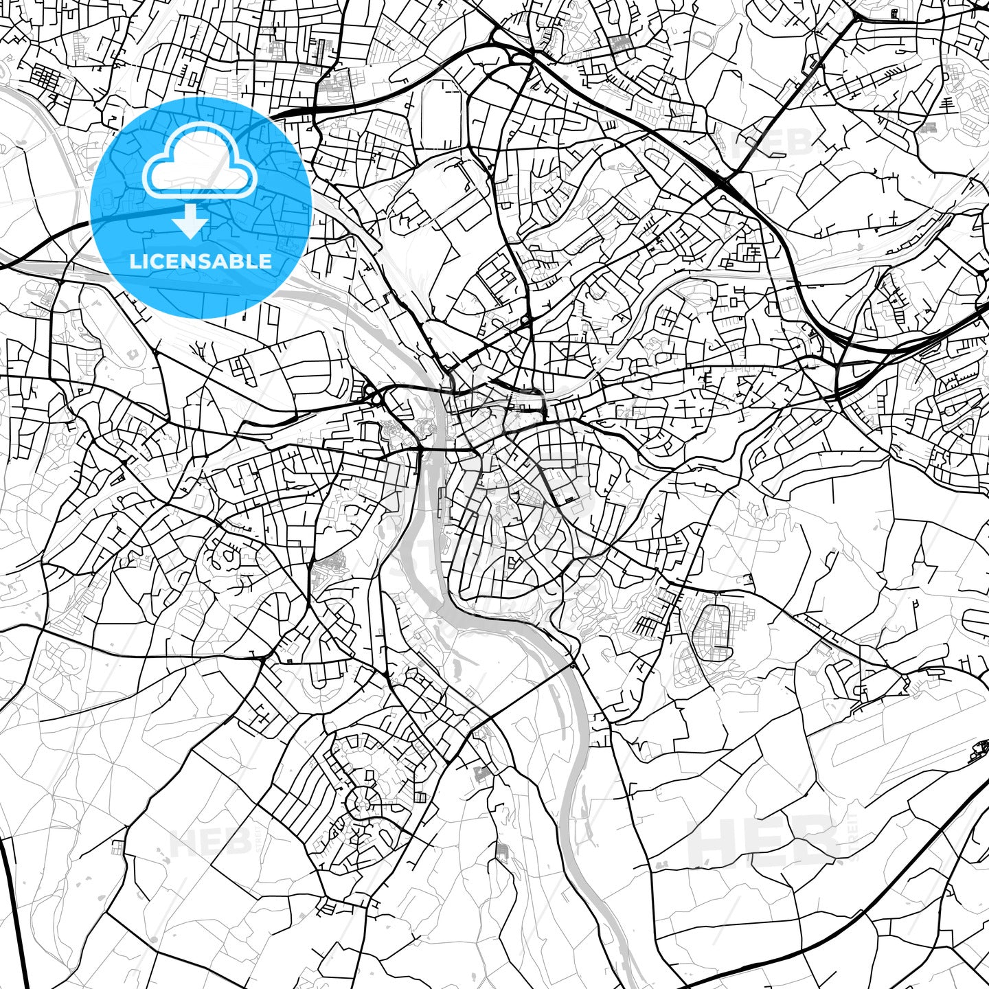 Mülheim an der Ruhr, Germany, Vector Map - Light