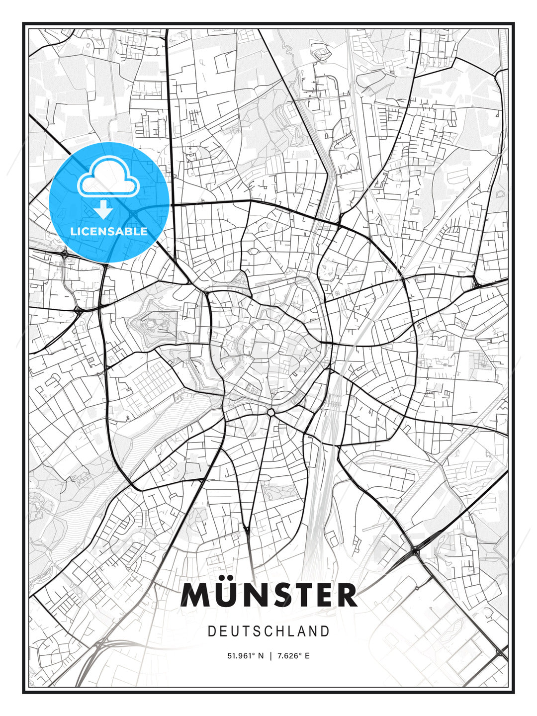 Münster, Germany, Modern Print Template in Various Formats - HEBSTREITS Sketches