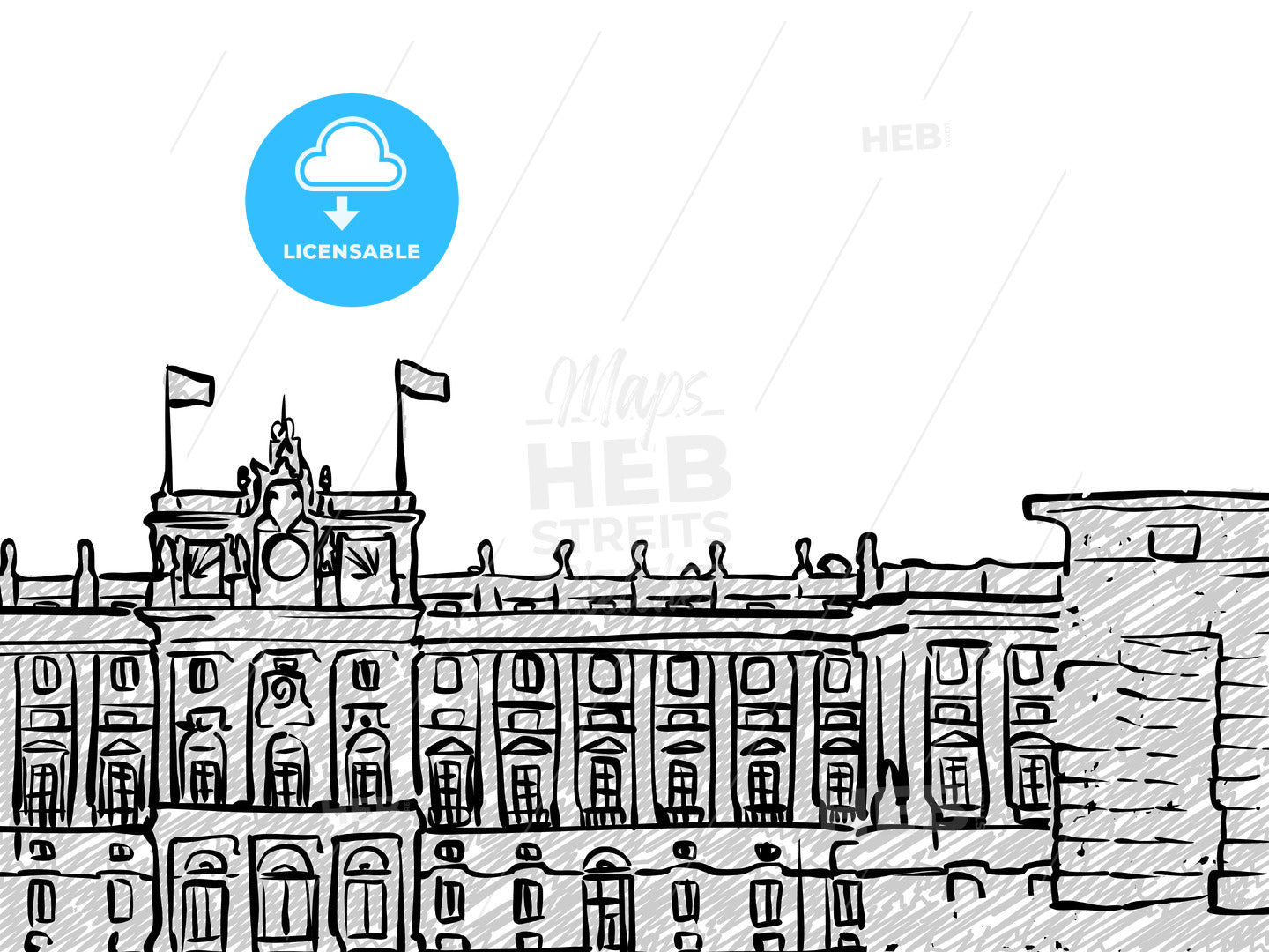 Madrid, Spain famous Travel Sketch – instant download