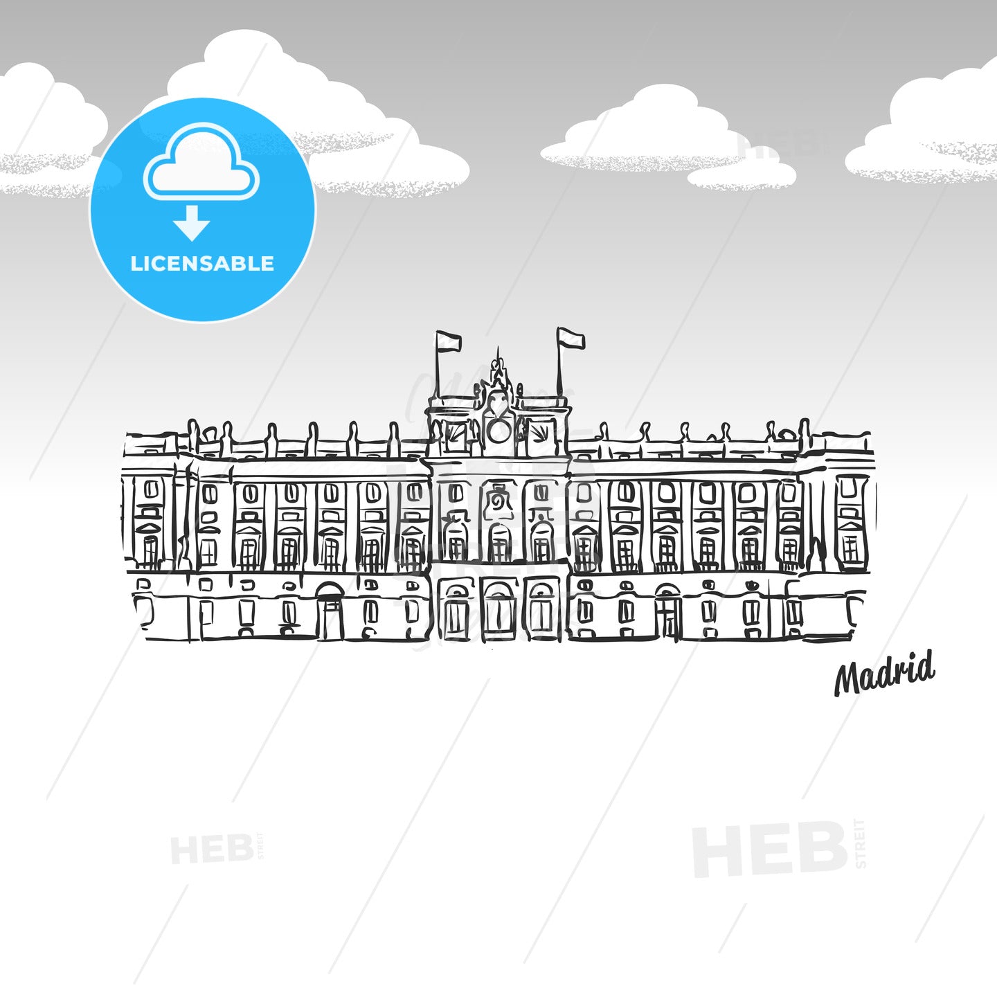 Madrid, Spain famous landmark sketch – instant download