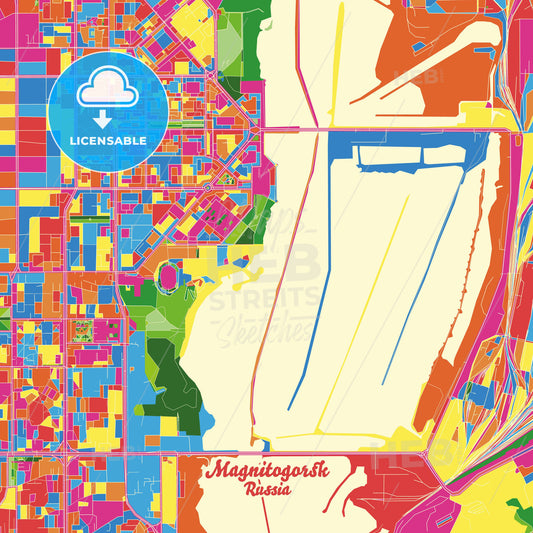 Magnitogorsk, Russia Crazy Colorful Street Map Poster Template - HEBSTREITS Sketches