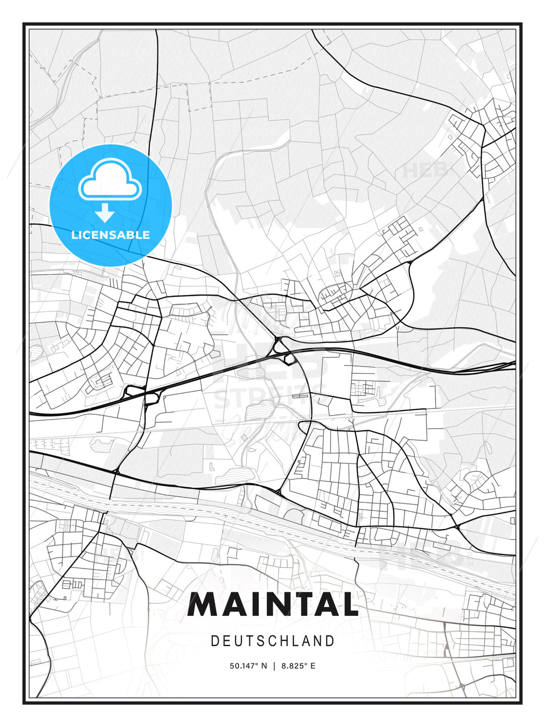 Maintal, Germany, Modern Print Template in Various Formats - HEBSTREITS Sketches