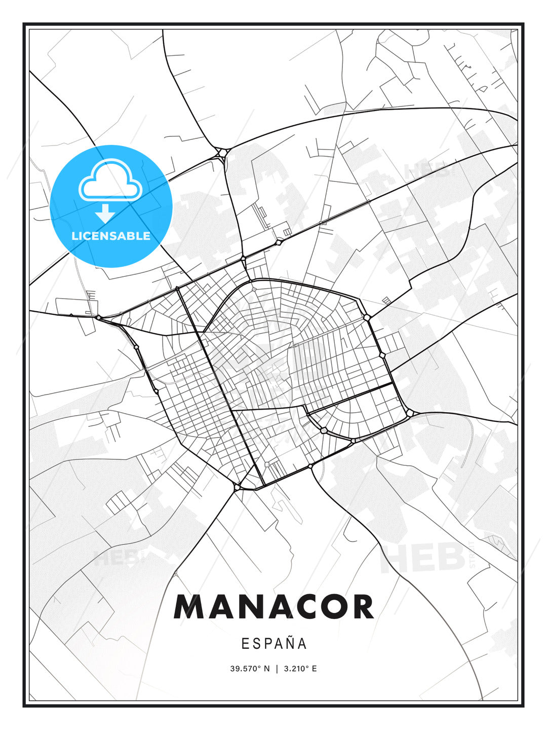 Manacor, Spain, Modern Print Template in Various Formats - HEBSTREITS Sketches
