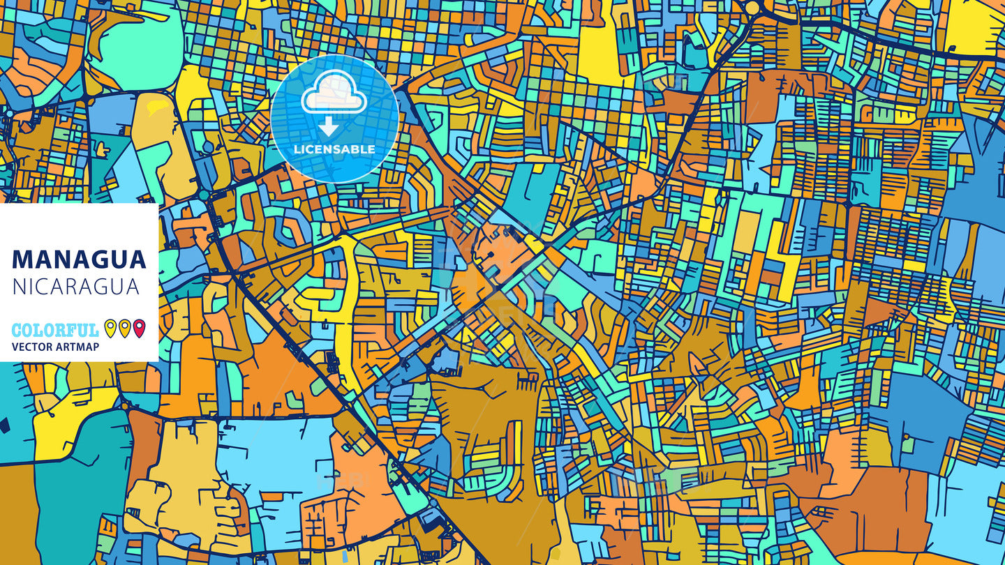 Managua, Nicaragua, Colorful Vector Artmap