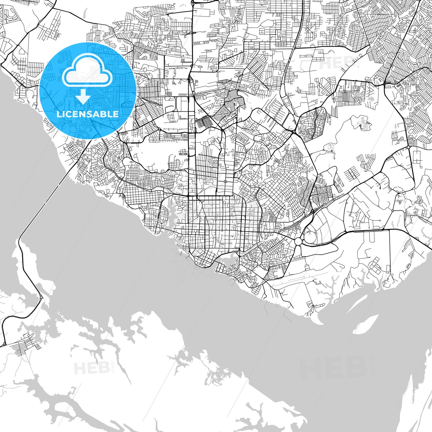 Manaus, Amazonas, downtown map, light