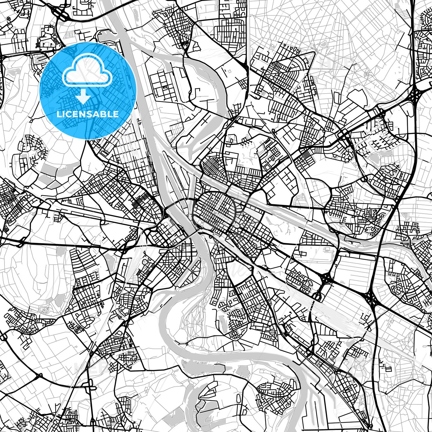 Mannheim, Germany, Vector Map - Light