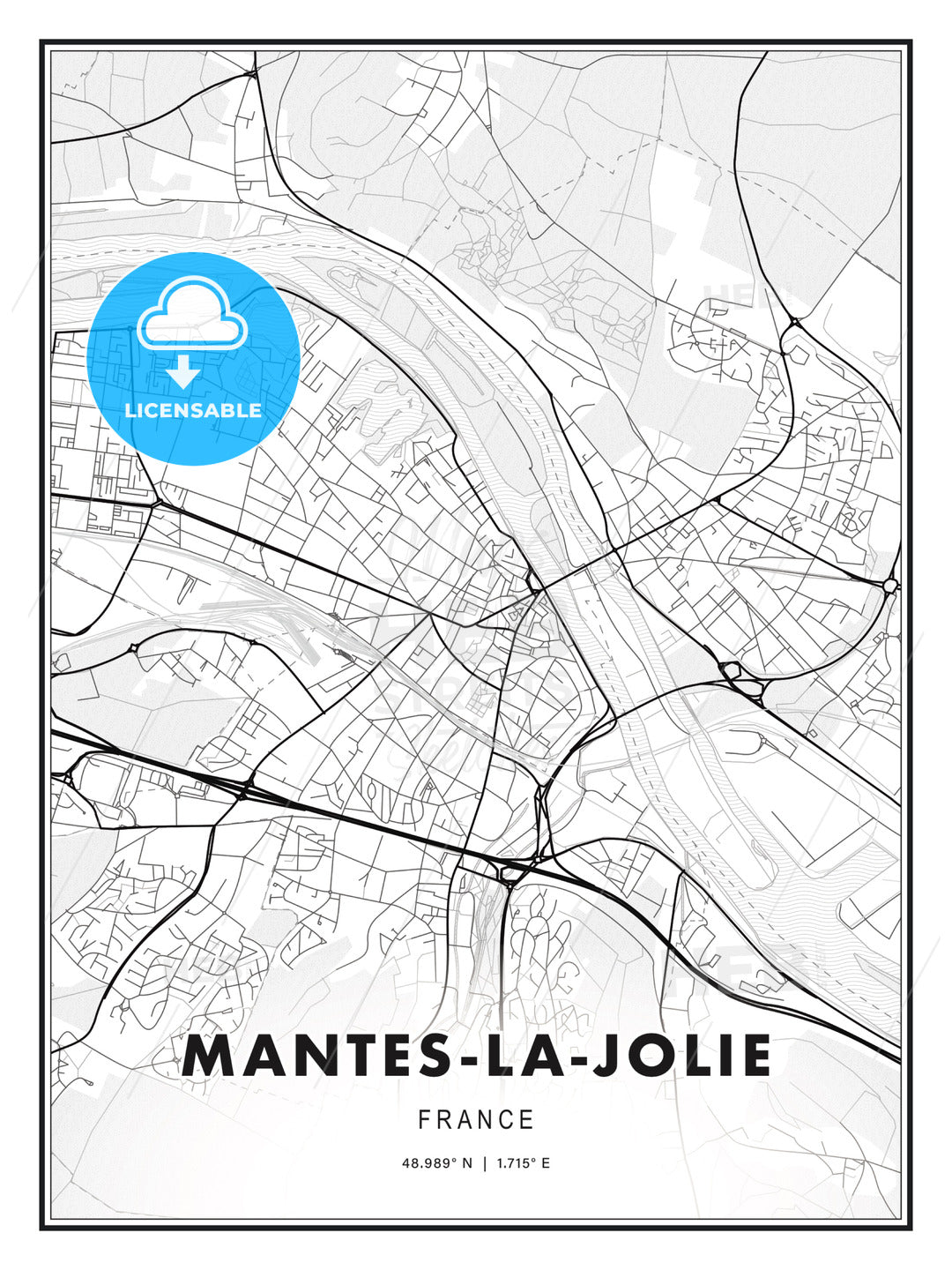 Mantes-la-Jolie, France, Modern Print Template in Various Formats - HEBSTREITS Sketches