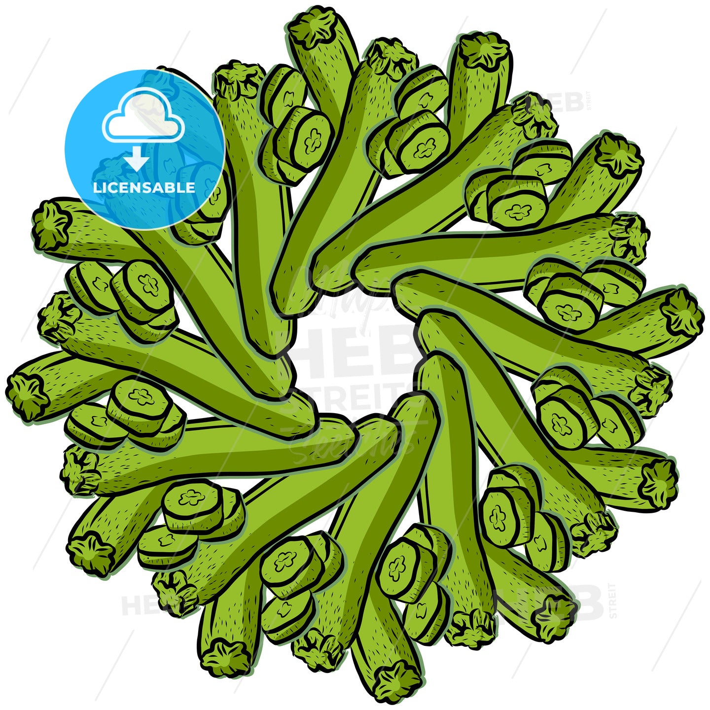 Many Courgettes arranged in a circle on white – instant download
