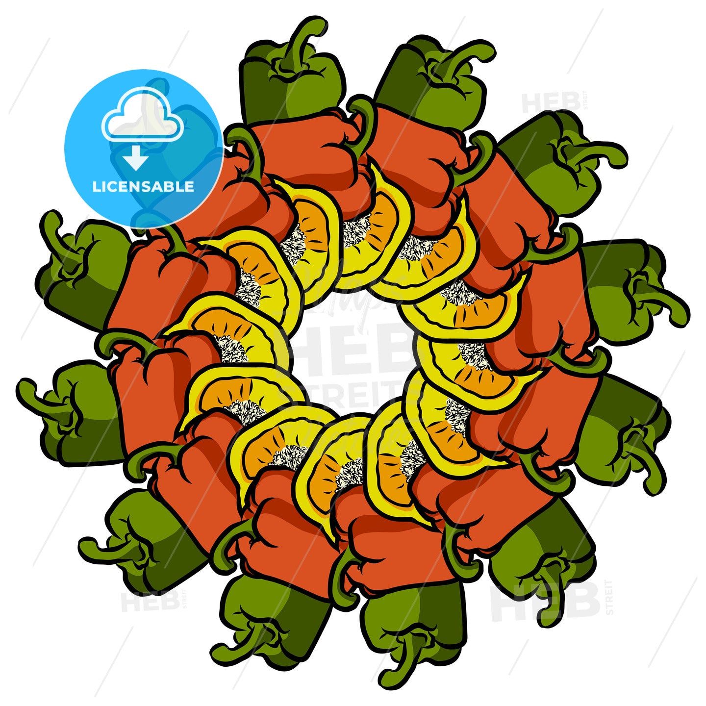 Many Peppers arranged in a circle on white – instant download