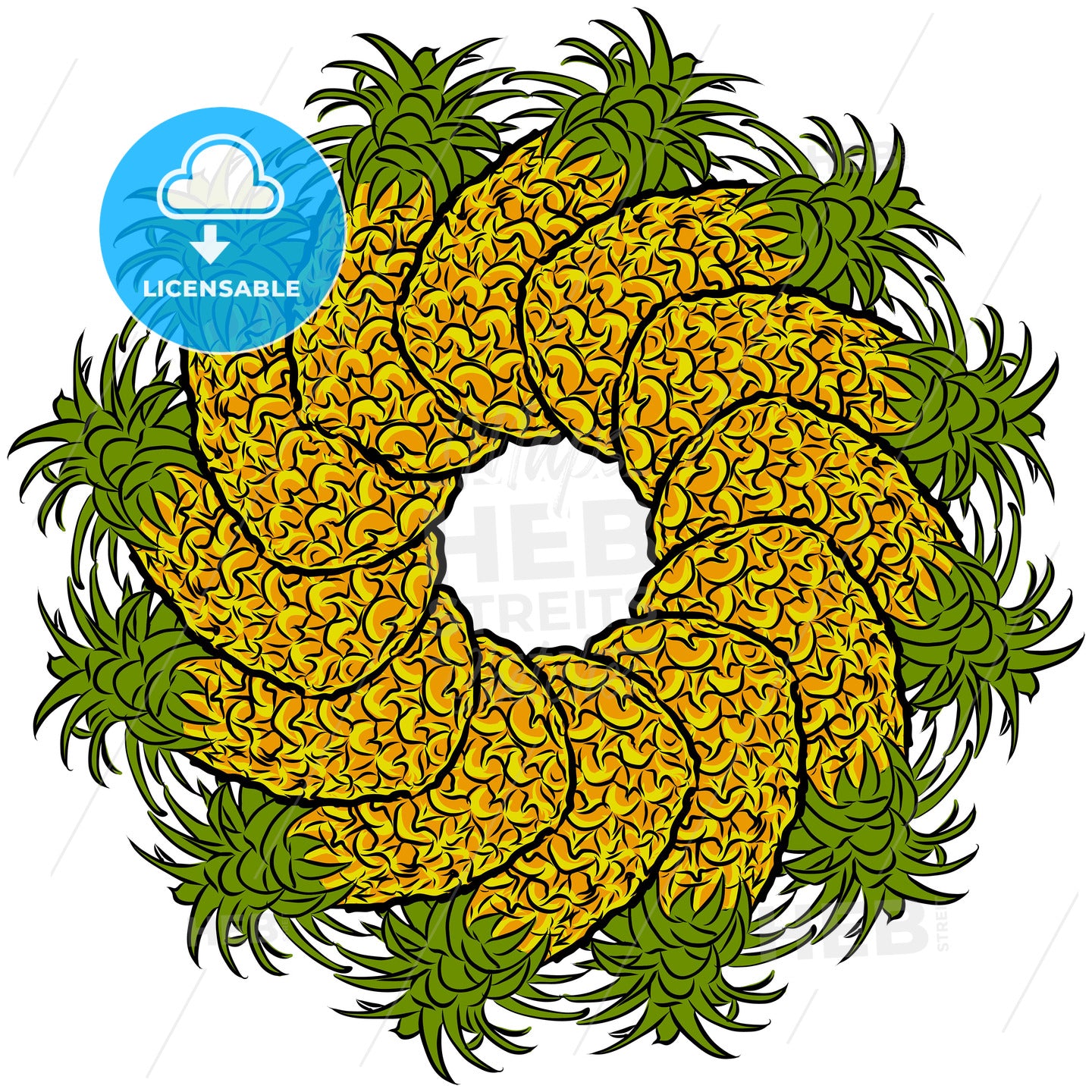 Many pineapples arranged in a circle on white – instant download
