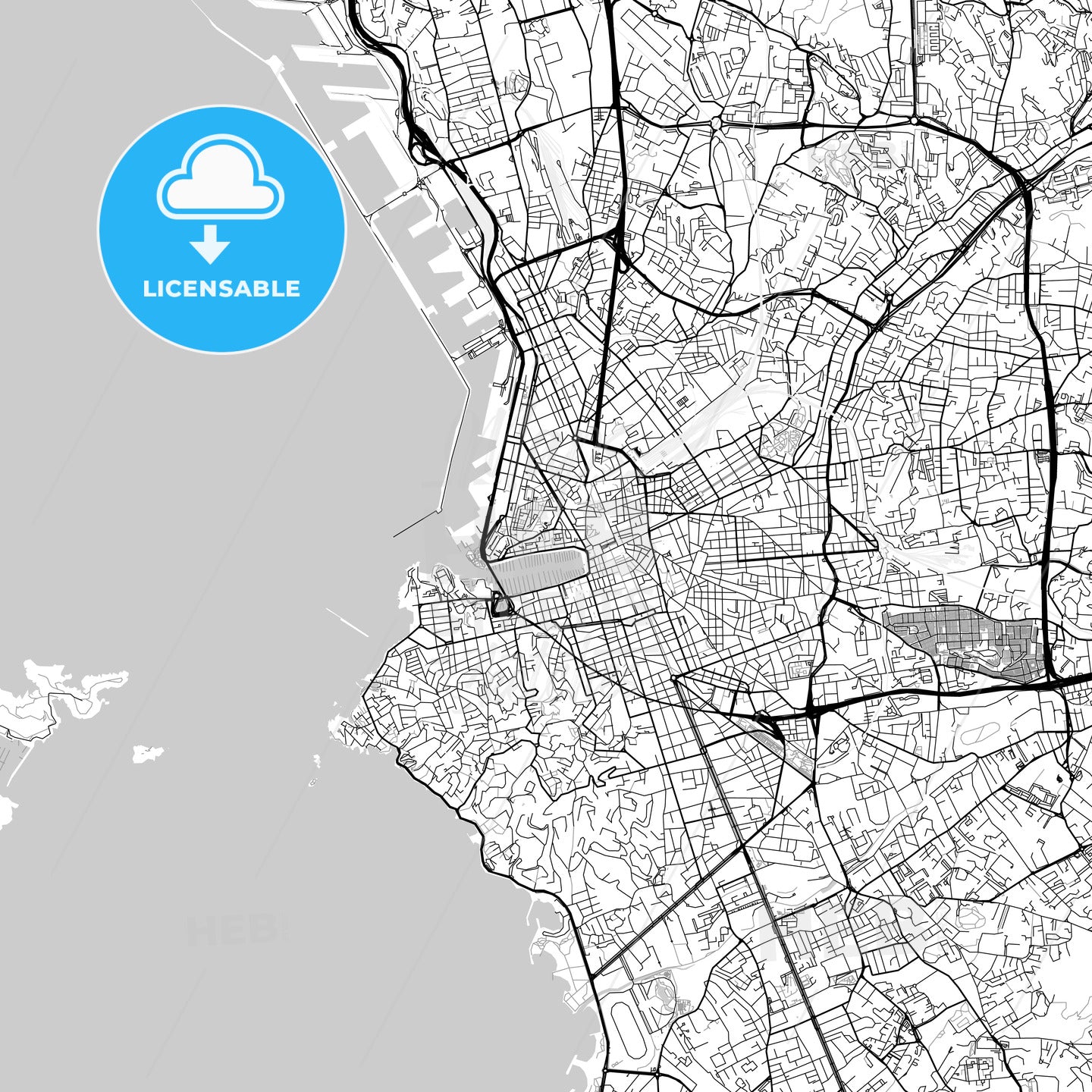 Marseille, Bouches-du-Rhône, downtown map, light