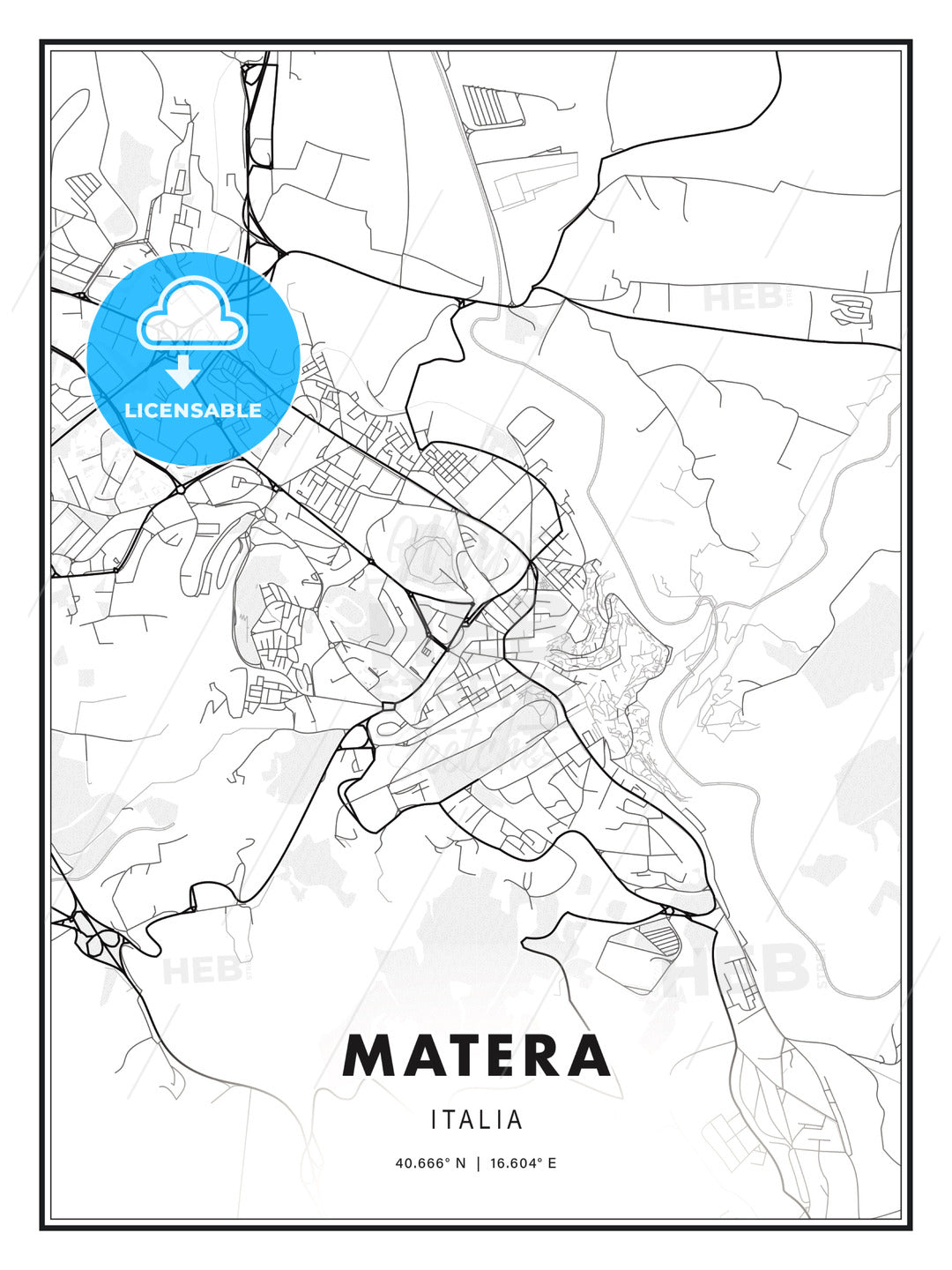 Matera, Italy, Modern Print Template in Various Formats - HEBSTREITS Sketches