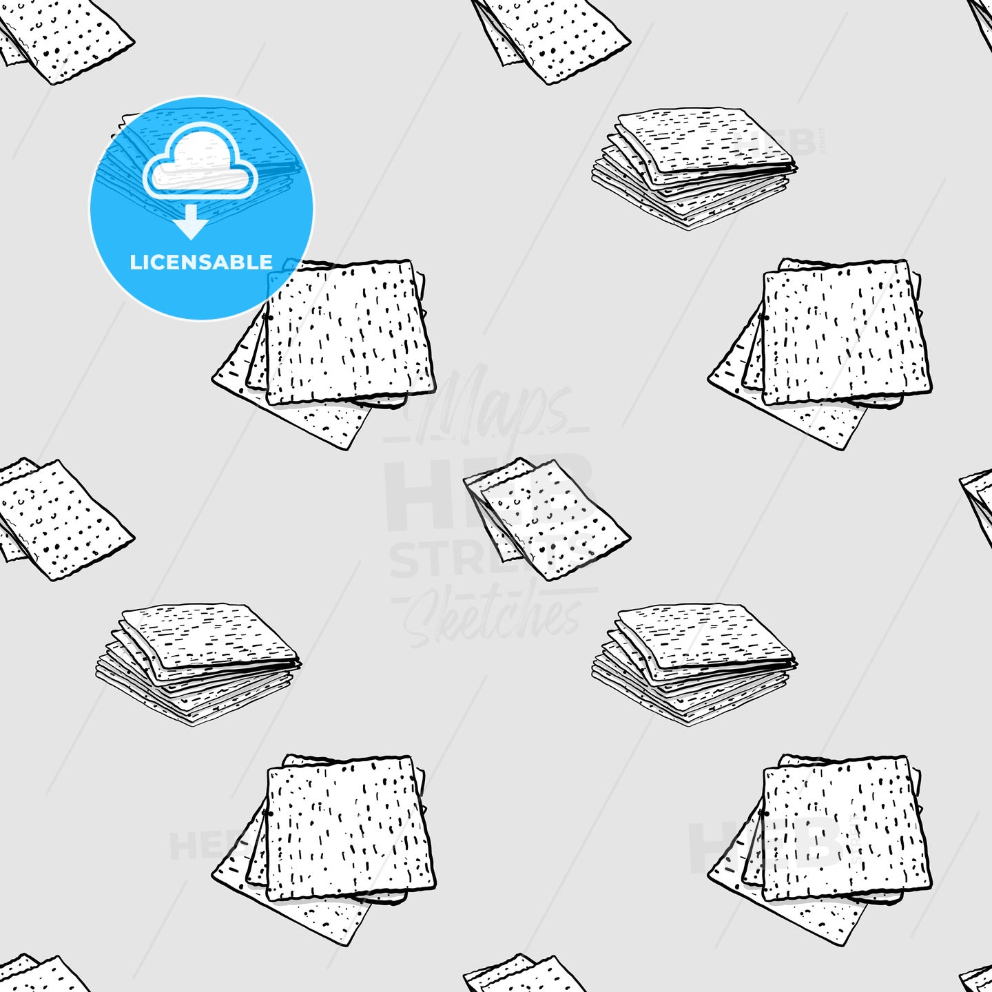 Matzo seamless pattern greyscale drawing – instant download