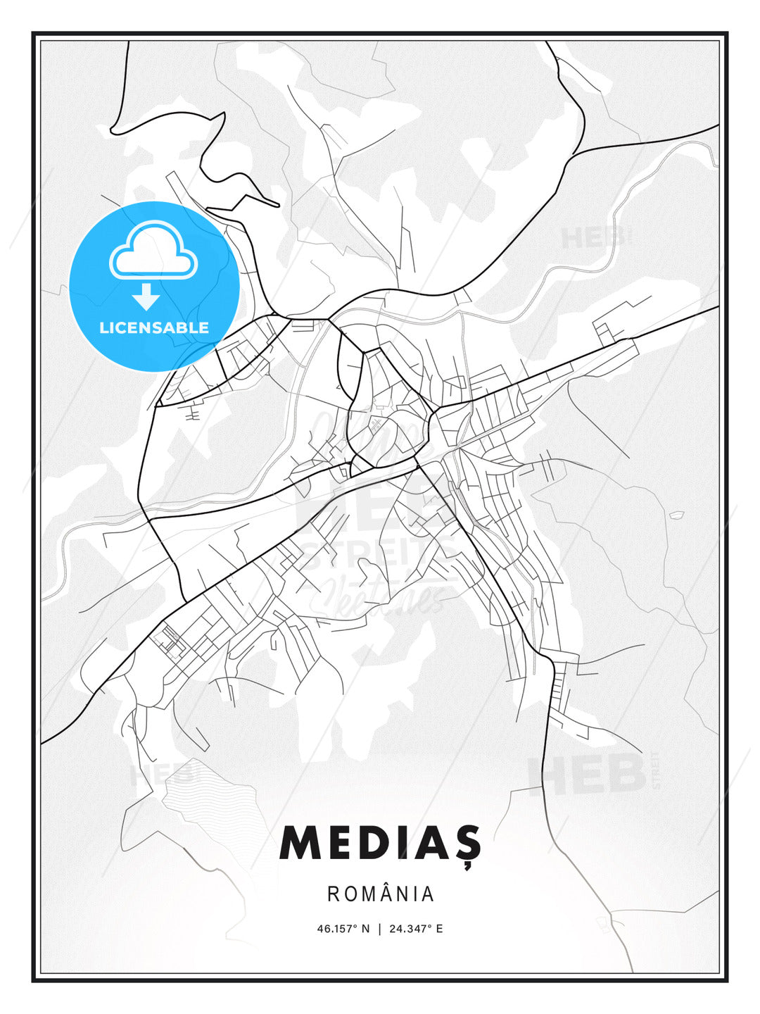 Mediaș, Romania, Modern Print Template in Various Formats - HEBSTREITS Sketches