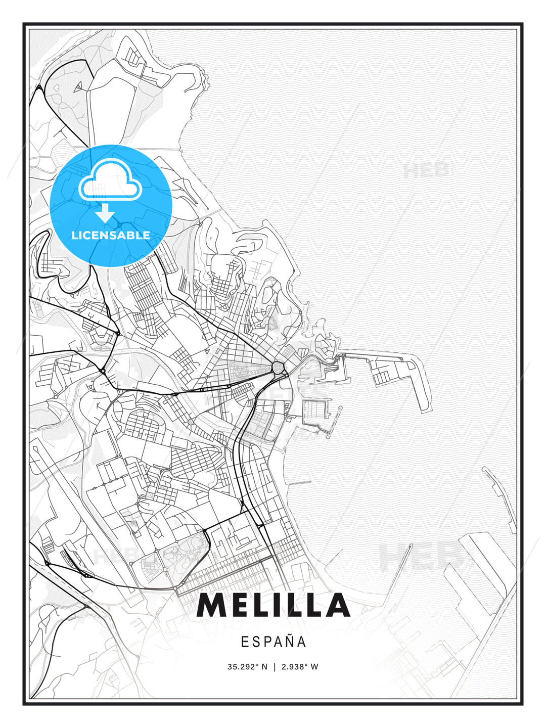 Melilla, Spain, Modern Print Template in Various Formats - HEBSTREITS Sketches