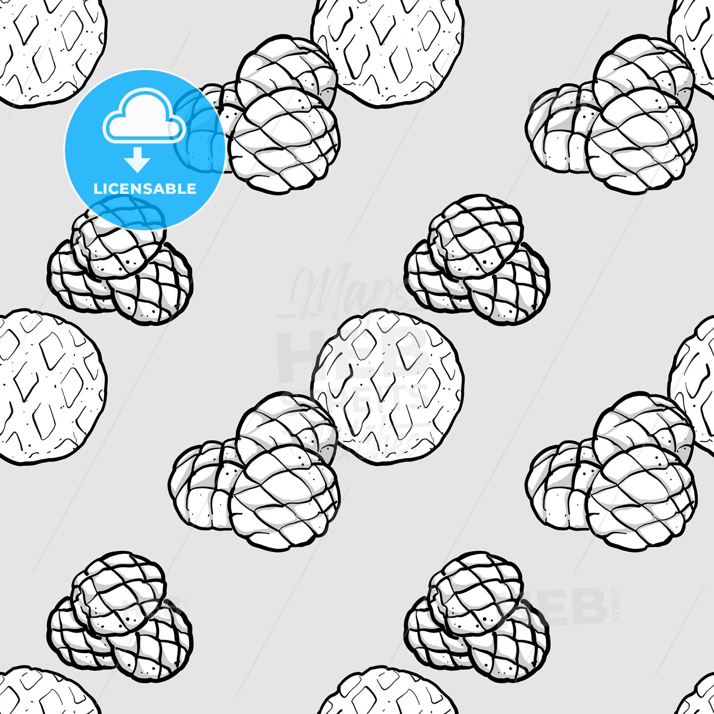 Melonpan seamless pattern greyscale drawing – instant download